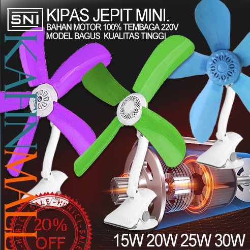 MURAH 15W 20W 25W 30W Mini Fan KIPAS JEPIT MINI/ KIPAS JEPIT DINDING MEJA 4 BALING-BALING Bahan