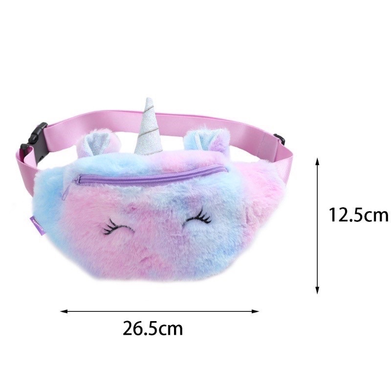 tas waist bag anak unicorn rainbow tas selempang / pinggang bulu unicorn