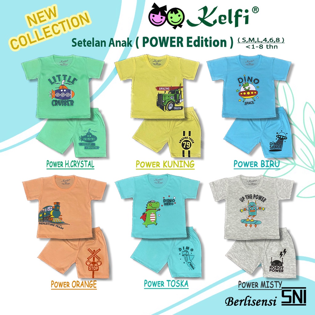 PROMO 10.10 KELFI SETELAN / SET BAJU ANAK UNISEX COWOK/CEWEK USIA 1- 8 TAHUN &quot;POWER EDITION&quot;