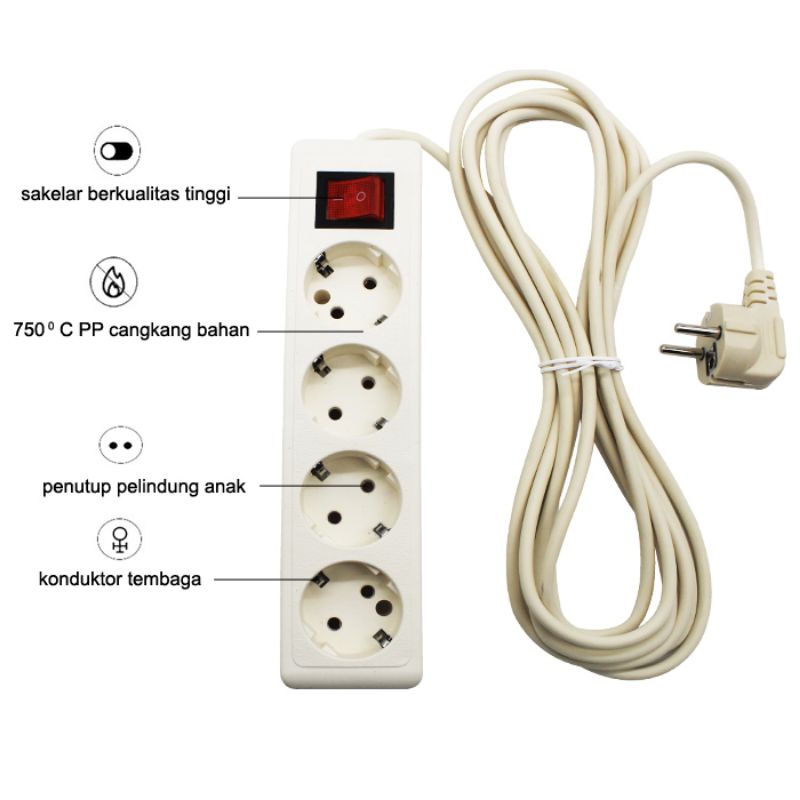 Stop Kontak Kabel 2/3/4/5 Lubang 3 Meter Stop Kontak Listrik