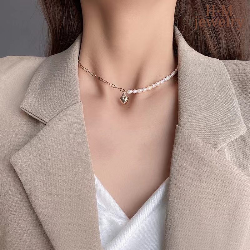Kalung Rantai Sterling Silver 925 Dengan Liontin Hati Aksen Mutiara Untuk Wanita