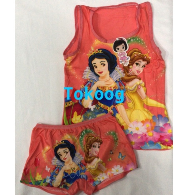 SETELAN SINGLET ANAK LUCU DALAMAN ANAK CEWE PEREMPUAN SINGLET BOXER KARAKTER PRINCESS PUTRI