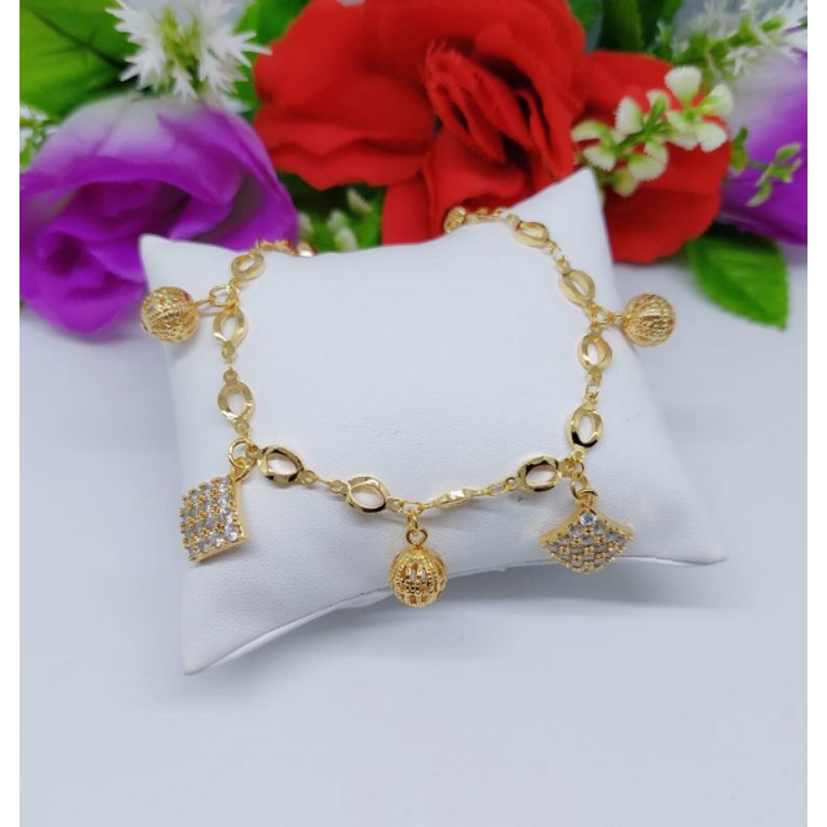 Gelang Tangan Liontin Kotak&amp;Bola Xuping Lapis Emas 18k