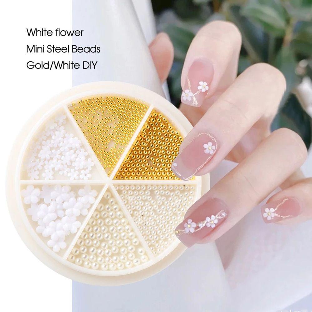 R-flower 6grid/paku Roda Bunga Putih Rhinestone Gold Mixed Acrylic