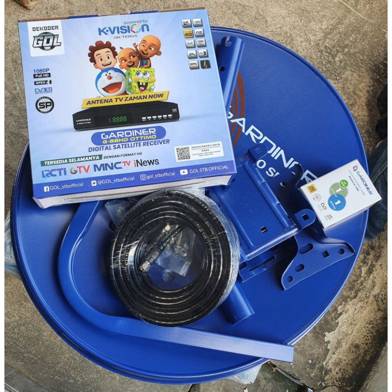 Parabola mini Gardiner Ottimo Komplit dengan Solid/Dish Gardiner, Lnb Kuband dan Kabel