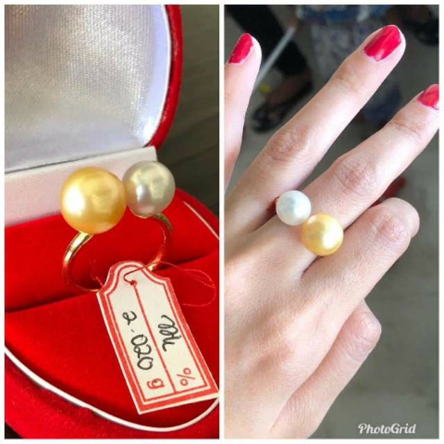 Cincin emas model elegan dengan mmutiara air laut