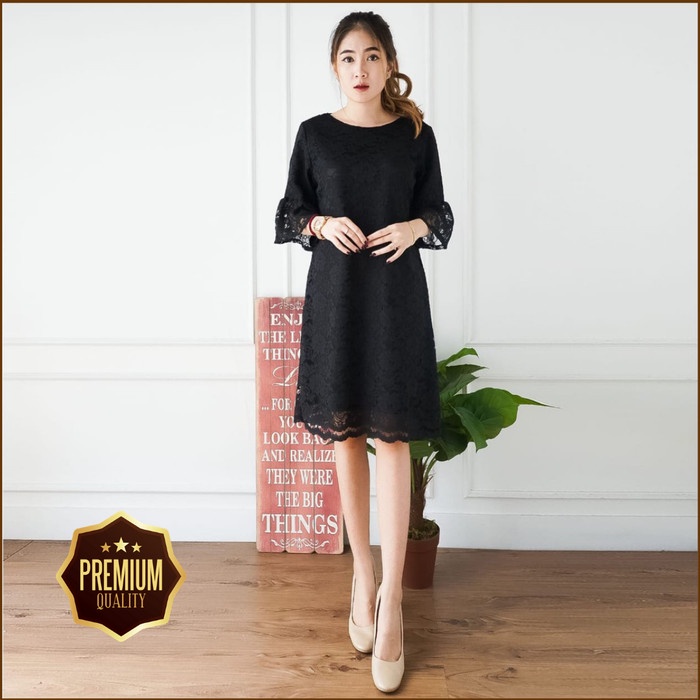 Baju Dress Wanita Brukat Midi Dress Pesta Mewah Modern Berkualitas - Pink(M7G3) ORIGINAL KEKINIAN VI
