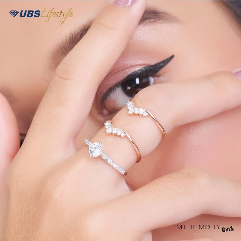 Cincin 6 in 1 variasi mata putih UBS kadar 375 8K