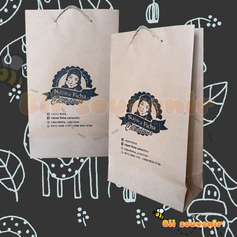 

PAPER BAG CUSTOM COKLAT TALI RAMEN, TAS KERTAS SABLON UKURAN 8X17,5X29,5