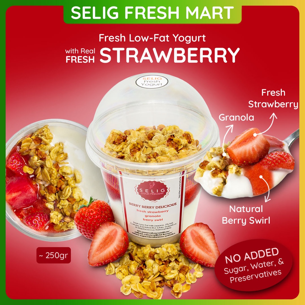 

Fresh Low Fat Yogurt Strawberry & Granola ~250gr Berry Berry Delicious - Selig Fresh Mart