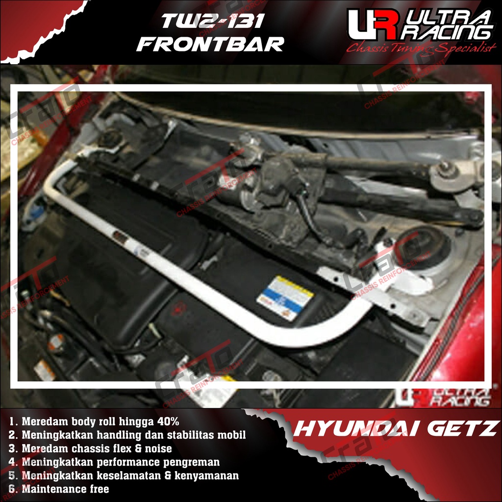 Aksesoris Stabiliser ULTRA RACING Safety Bar - Frontbar Front Strutbar 2 Points - Hyundai Getz - TW2
