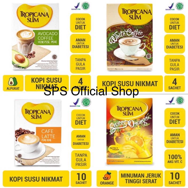 

Tropicana Slim Avocado Coffee/Sweet Orange/Cafe Latte/White Coffee 1 Dus