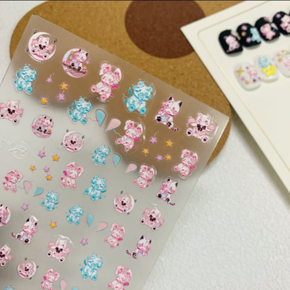 Stiker Kuku Motif Kartun Bunga 5D Dengan Perekat Untuk Dekorasi Nail Art