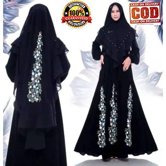 GAMIS SYARI JETBLACK / Gamis CERUTY PREMIUM BORDIL FULL KELILING / [COD] Gamis BY ELNAKA 68