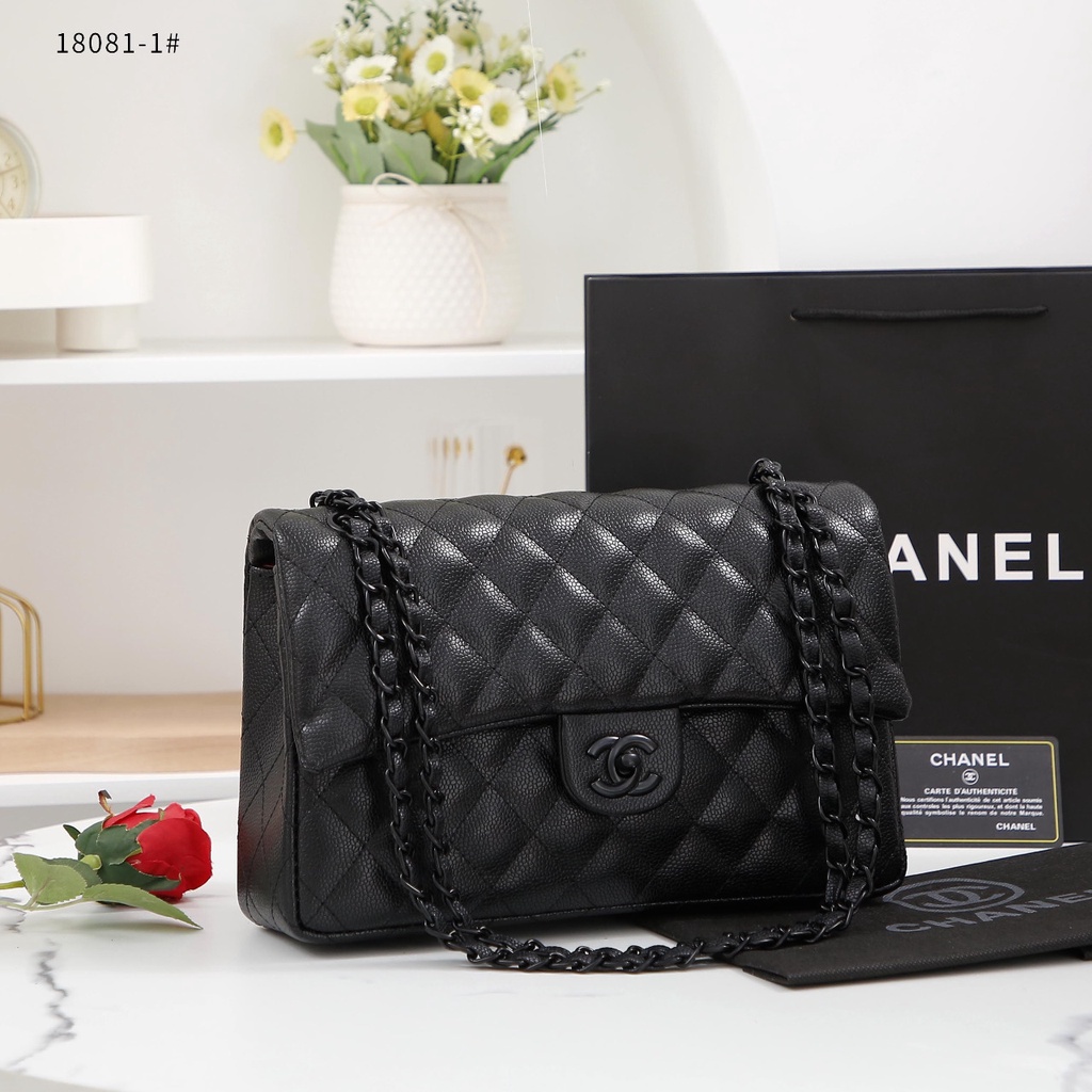 Ch Black Caviar Skin Leather Classic Flap Shoulder Bag in Black Hardware 18081-1 11177