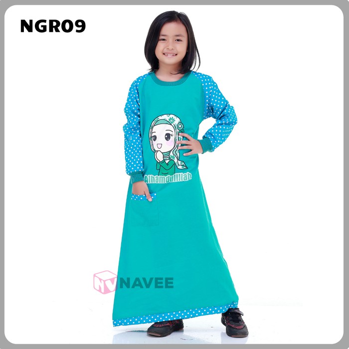 Gamis Anak Syar'I Murah Terbaru 2020 Umur 1-15Tahun JJ965 Naveekids Baju Muslim Perempuan Motif Al