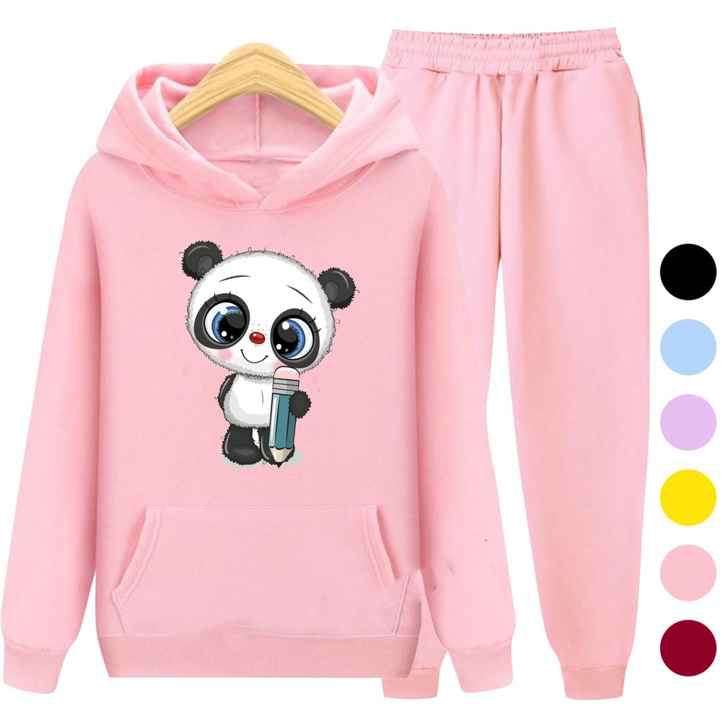 Setelan Sweater Hoodie CUTE PANDA / Set Sweater Anak-Remaja Size S - XXL Usia 3-15 Tahun