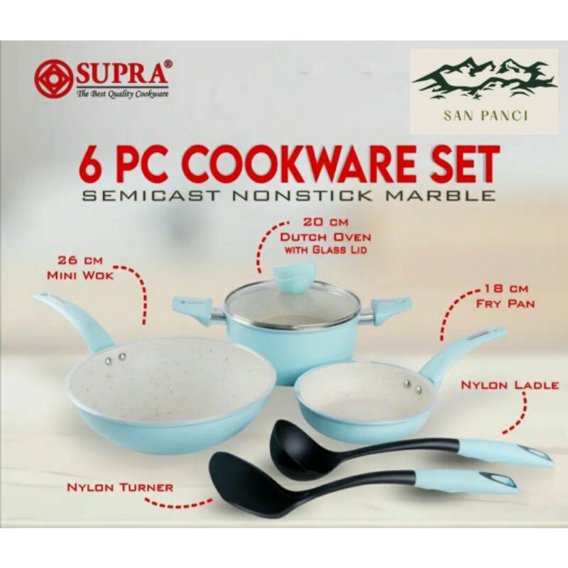 Supra Panci 6 Pcs Cookware Set Semicast Nonstick Ivory Marble