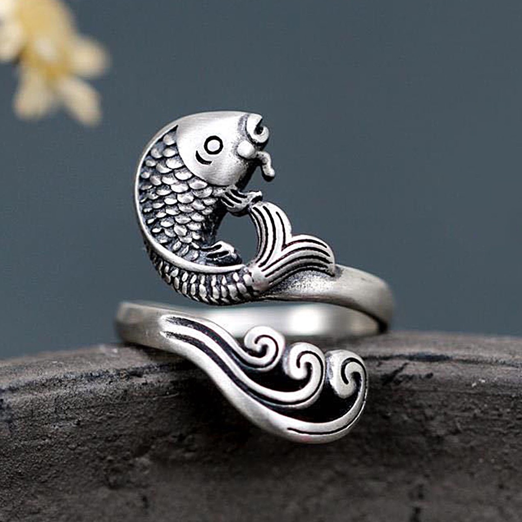 Hu Hu Hu Hu Hu Alat Bantu Pasang Kacamata♡ Cincin Model Terbuka Desain Rajutkepang Merak Warna Silver Gaya Retro Adjustable Untuk Wanita