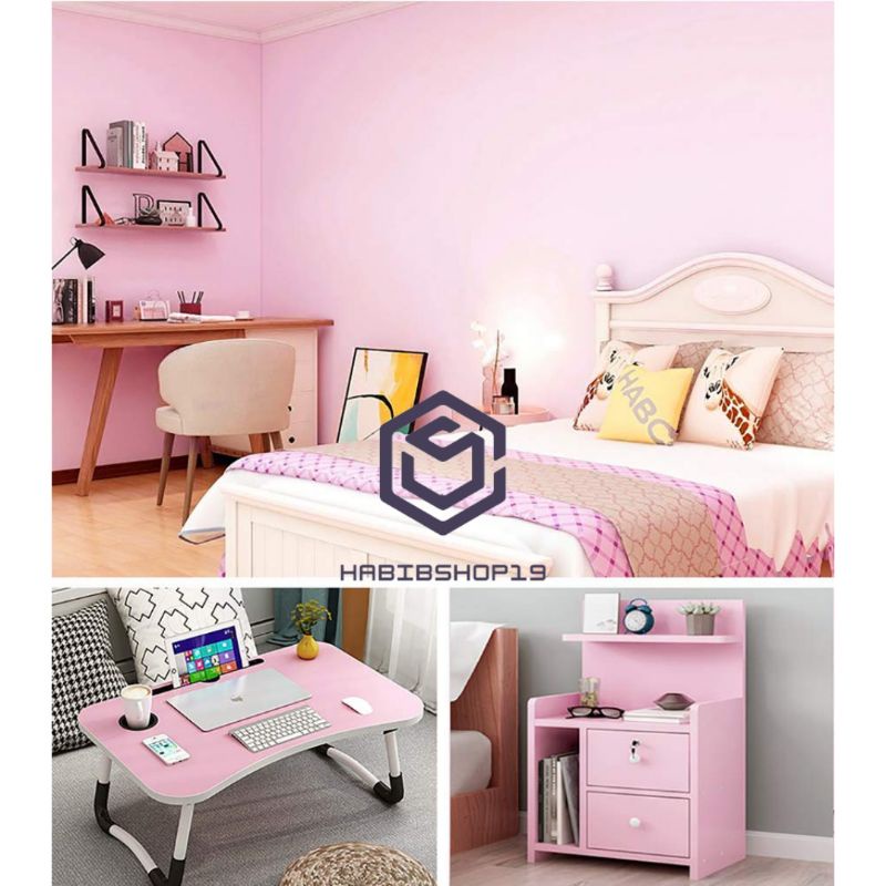 Wallpaper Sticker Dinding Embos Polos Pink 10mx45cm