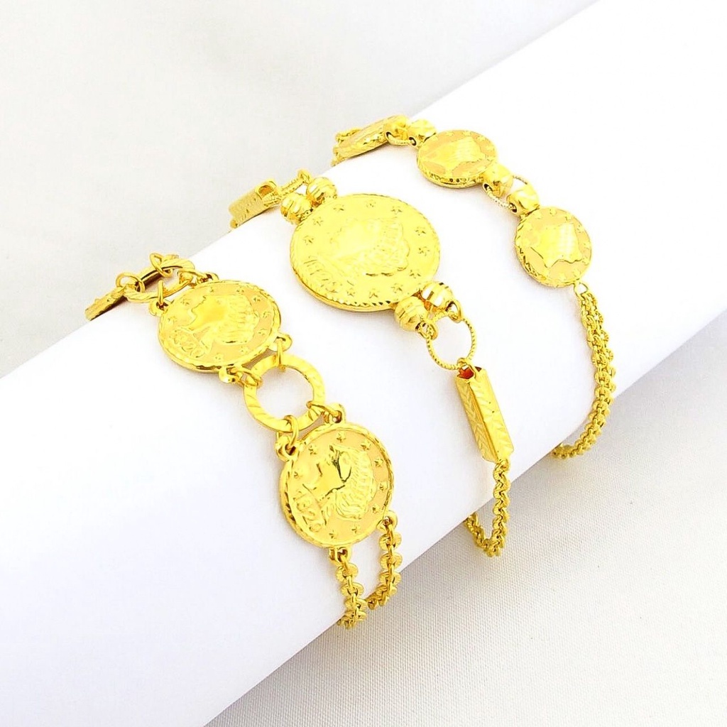 Gelang koin anak dan dewasa emas asli kadar 700 70 16k rantai tangan coin logam victorian vintage 3 4 5 gram gr g permata gold kuning