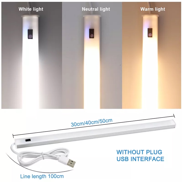 Lampu Neon Panjang LED Neon Lampu Dapur Kabinet Dapur Lampu Sensor Cahaya Lampu Dapur Tempel LED Sensor Gerak Cabinet 50CM