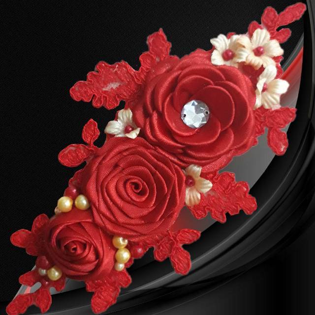 Headpiece merah / aksesoris hijab / bros kepala