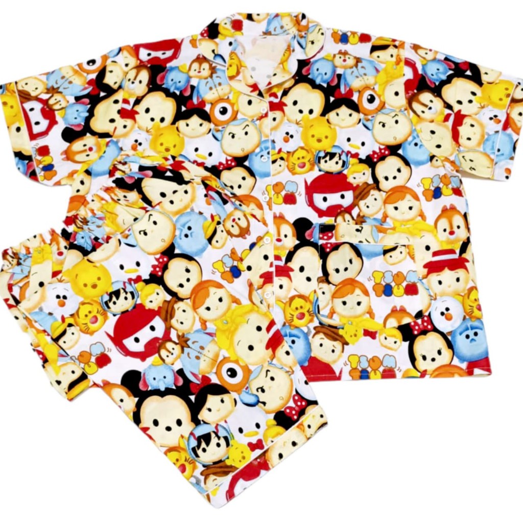 Piyama jumbo celana pendek/hotpant big size LD 130 / set baju tidur lengan pendek karakter cewek-HPJ/5L SUM KUNING