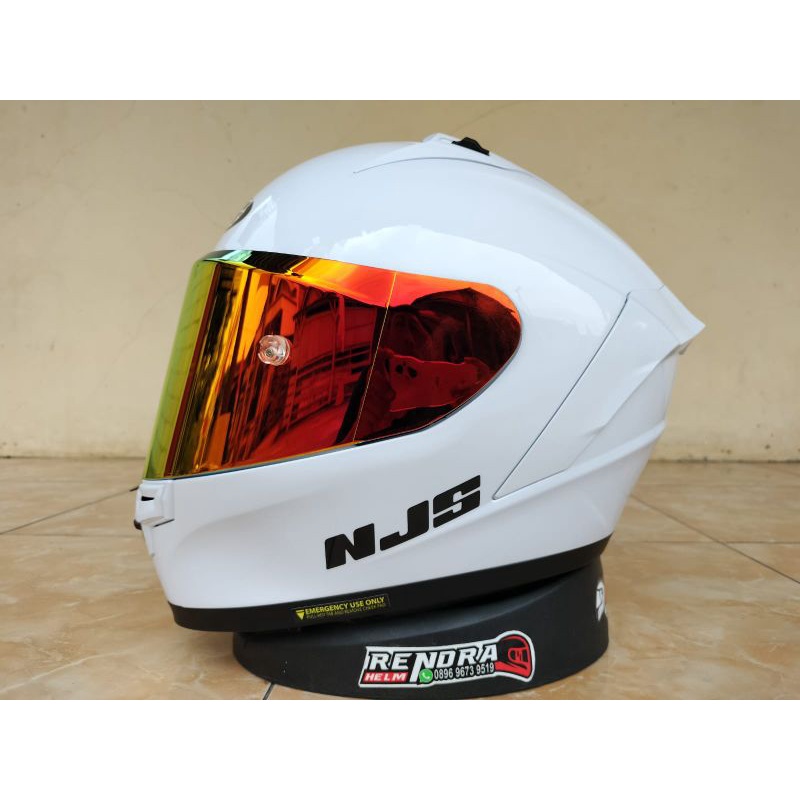 Helm NJS Zx1 Motif/ Poloss. NJS ZX- 1R Solid White. Original 100% ( Ogkir Termurah 2kg )-White + visor Red G