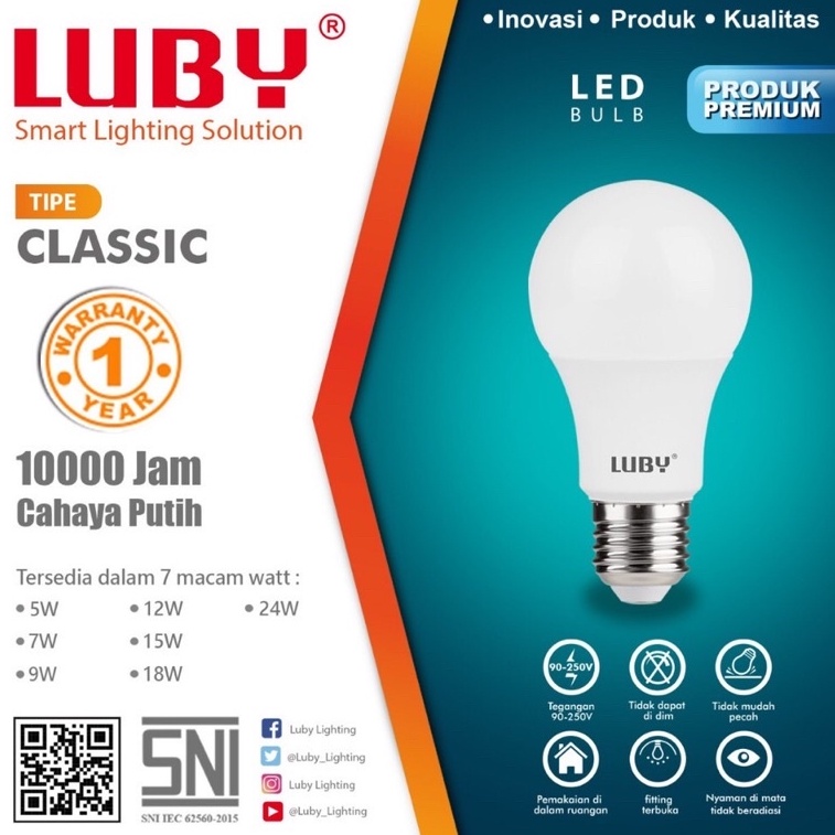 Luby Classic Bohlam Lampu LED Samsung 5-7-9-12-15-18-24 Watt Cool White