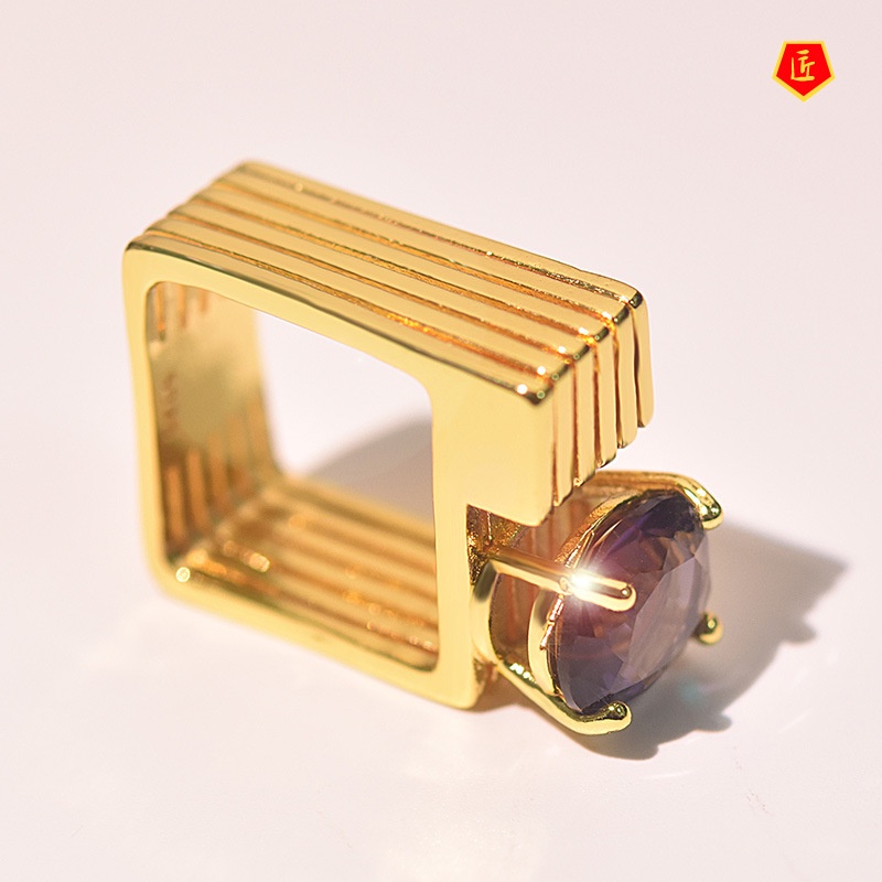 [Ready Stock]Creative Gold Inlaid Purple Crystal Ring for Women