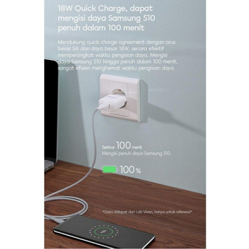 Vivan Power Oval 3.0 II USB Charger with 3A Fast Charging Type-C Cable