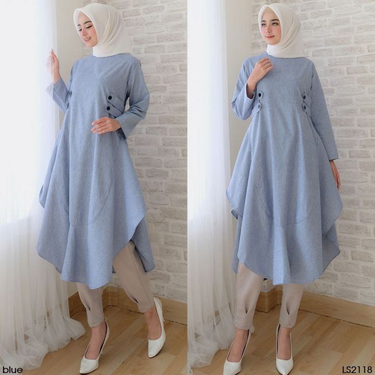 New arrival tunik wanita muslimah branded model fibric bahan katun merek dbs ls2118 promo