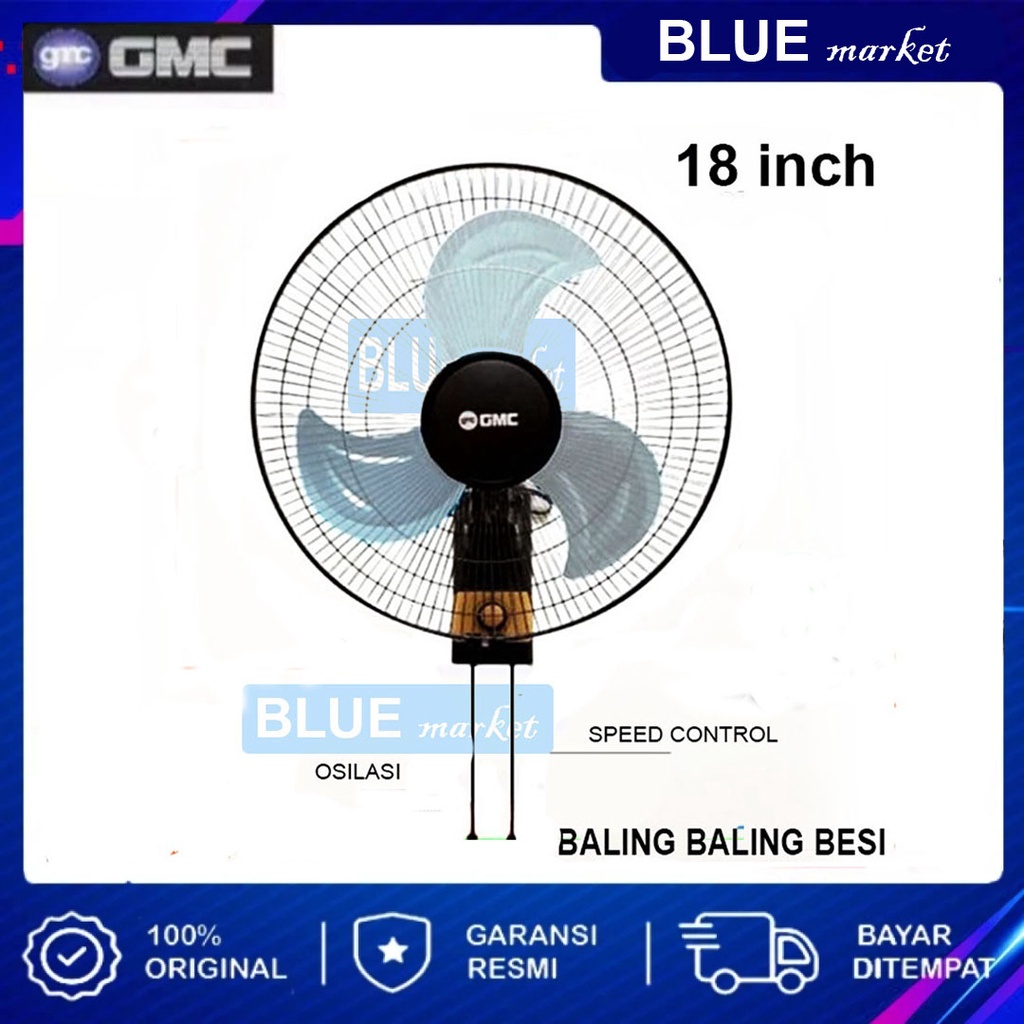 Kipas Angin Dinding Besi GMC 518 Wall Fan 18 inch Tembok Metal SNI Garansi Resmi Swing 3 Kecepatan