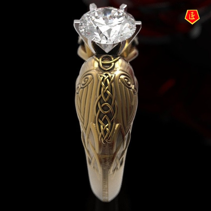 [Ready Stock]Creative Crow Totem Diamond Gold Ring