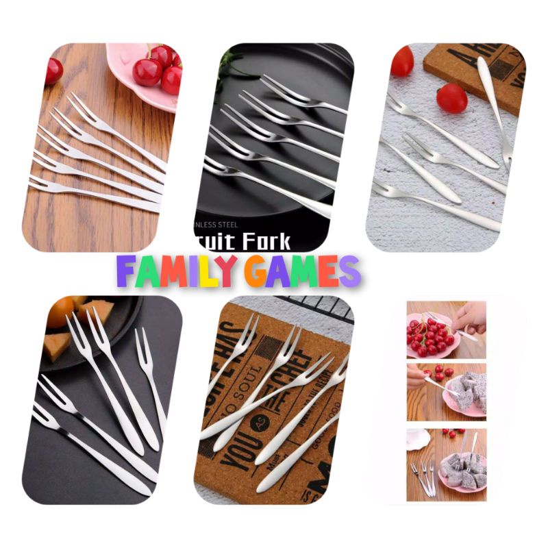 family games 1PC Garpu buah steinless garpu mini kecil trisula tusukan kue spork steel cake fruit