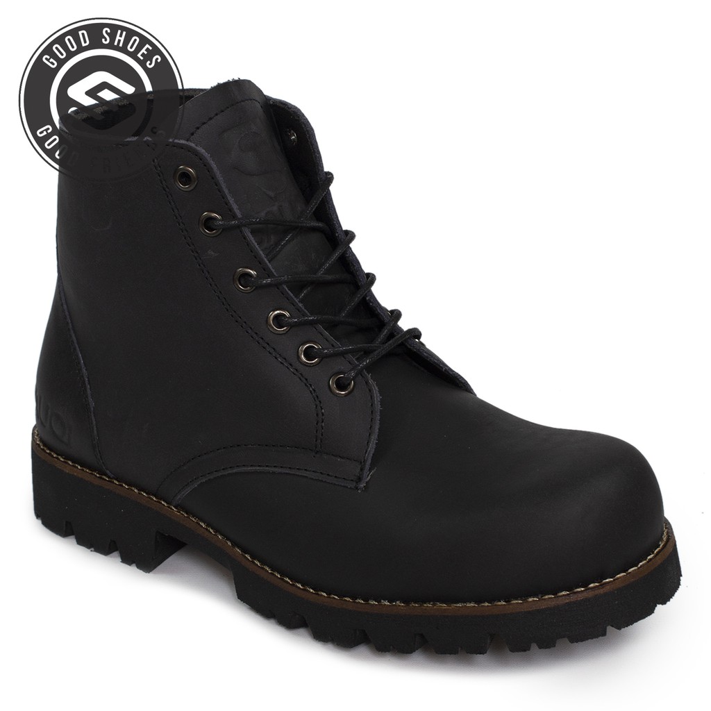 Sauqi Footwear - Gantleman Black Safety Boots Work's Boots Kulit Sapi Asli Kuat SNI