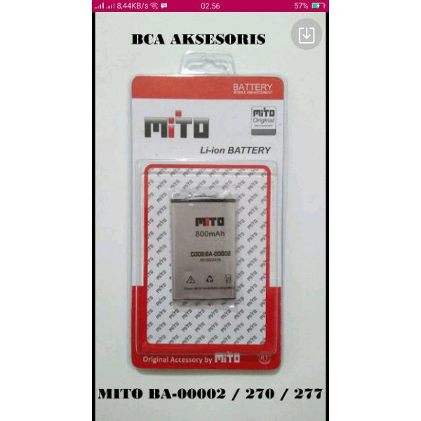 DIJUAL BATTERY BATRE BATERAI MITO BA-00002  270  277 ORIGINAL plus packing