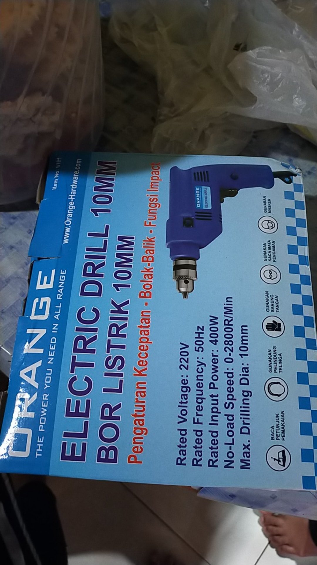 [bundling] Orange Bor Listrik 10 Mm & Orange Mata Bor Besi Set 13 Pcs