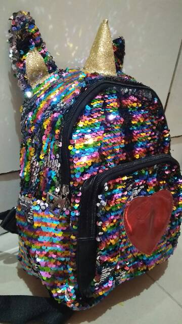 Tas sequin unicorn besar / tas sequin anak /tas ransel sequin besar