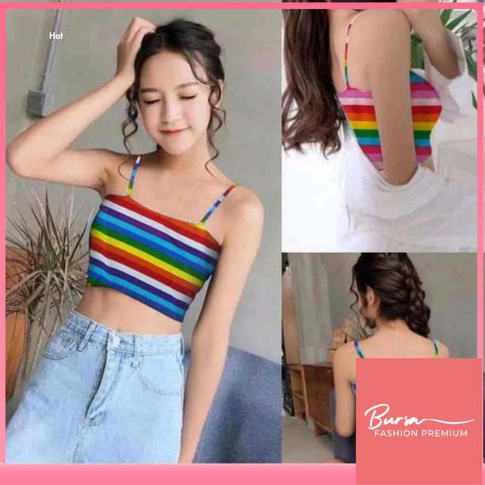 Tank Top Crop Beach Club / Tank Top Crop Rainbow / Tank Top Wanita