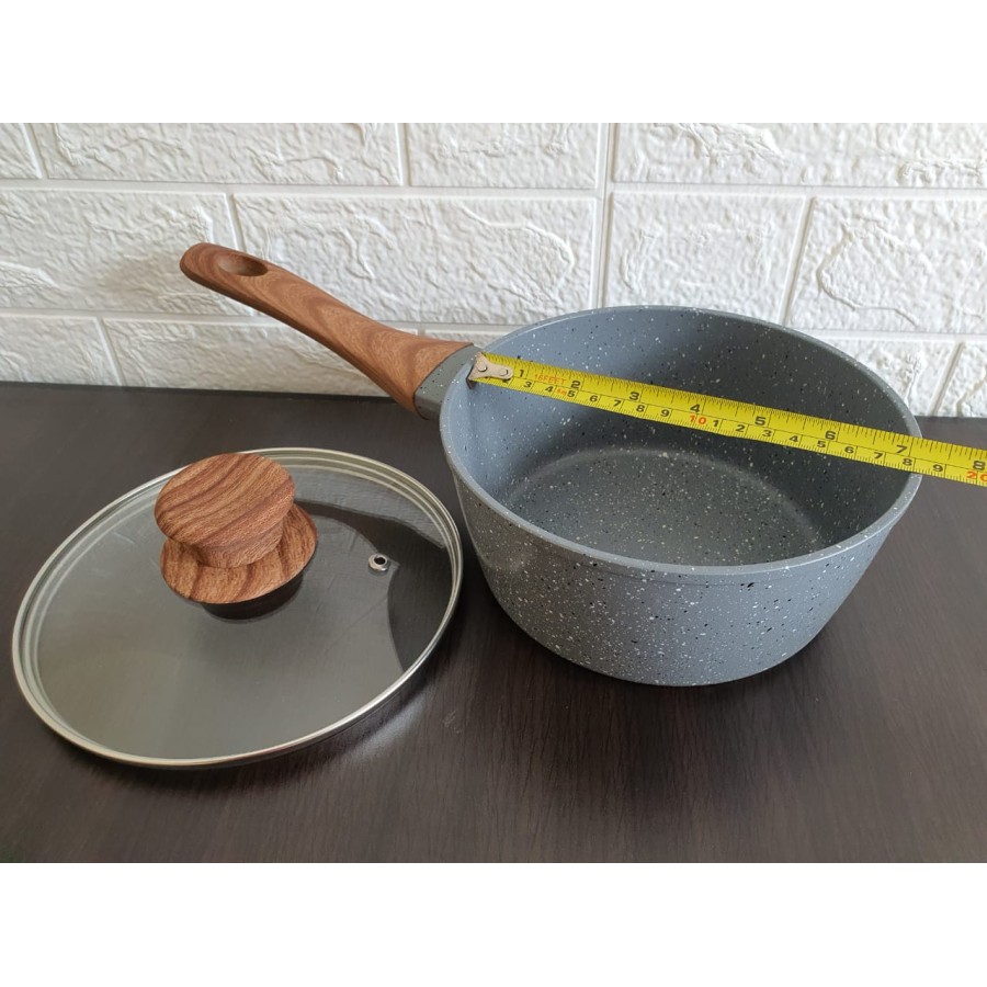 HONEY KITCHEN SN-018 Sauce Marble Pan 18cm LID Tutup Kaca Anti Lengket