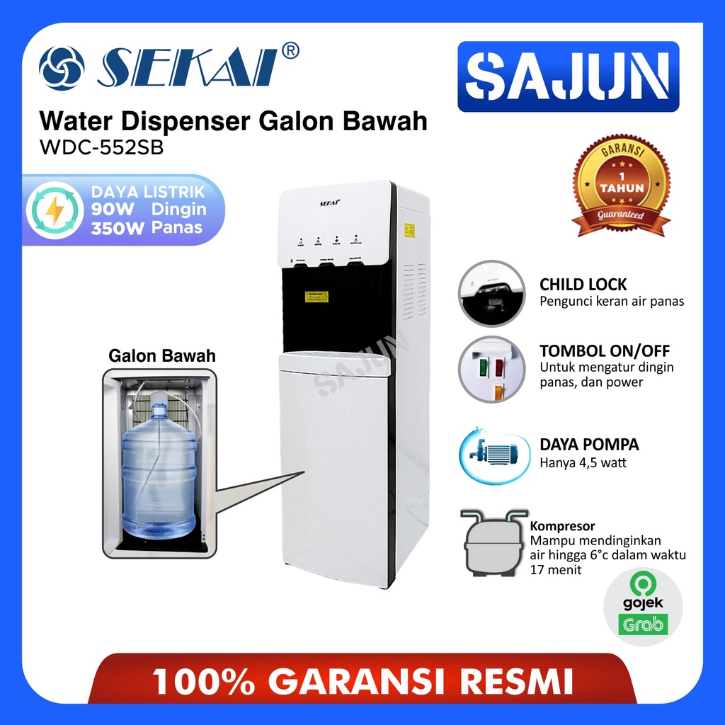 Sekai Water Dispenser Bottom Loading WDC 552 SB Galon Bawah WDC552SB