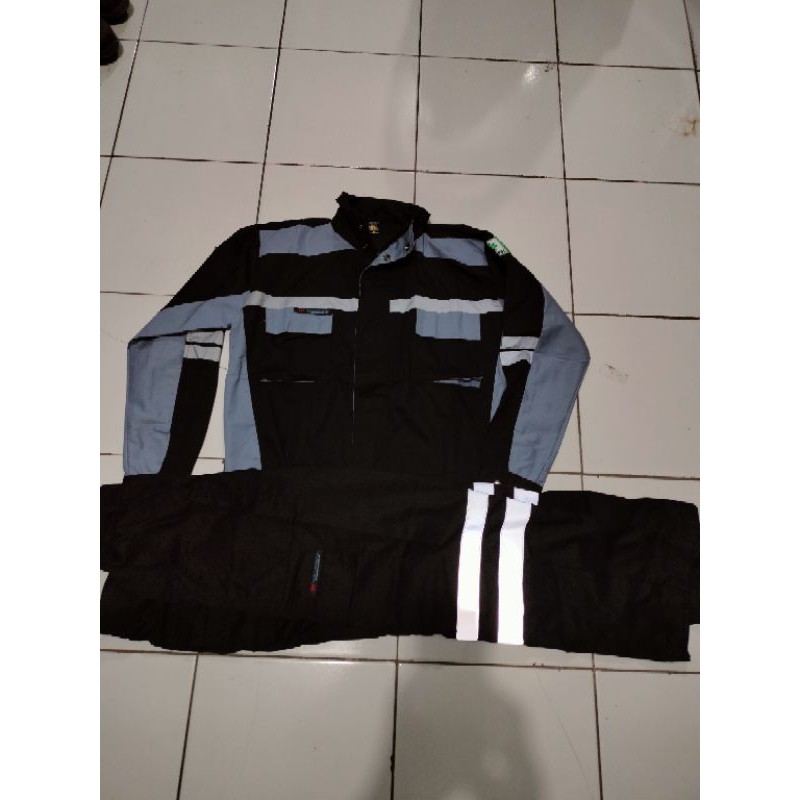 SETELAN SERAGAM SAFETY HITAM ABU ABU SEMI JAKET RESLETING