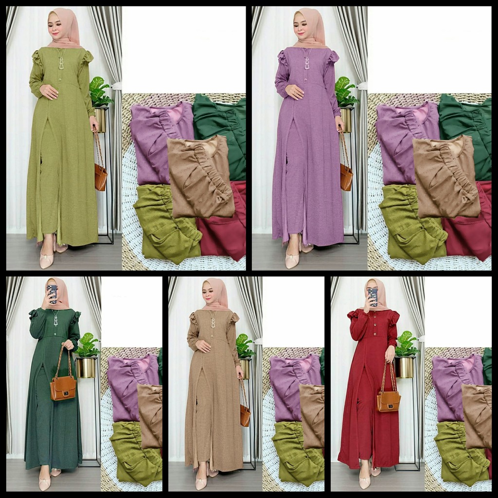 Elsina Set Gamis mosrepe set Setelan elsina/ Setelan Muslim Wanita Terbaru /VC One Set Tunik+Kulot Bahan moscrepe/ OOTD Muslim Murah/ One set