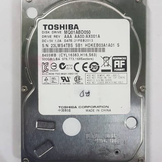 Hardisk laptop merk Toshiba 500GB second kondisi ok