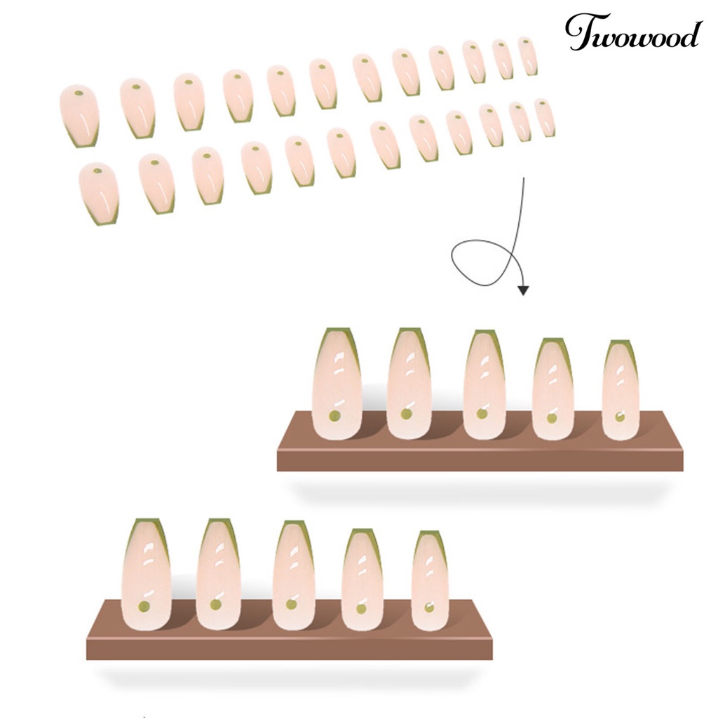 Twowood 1 Set Kuku Palsu Motif Polkadot Warna Hijau