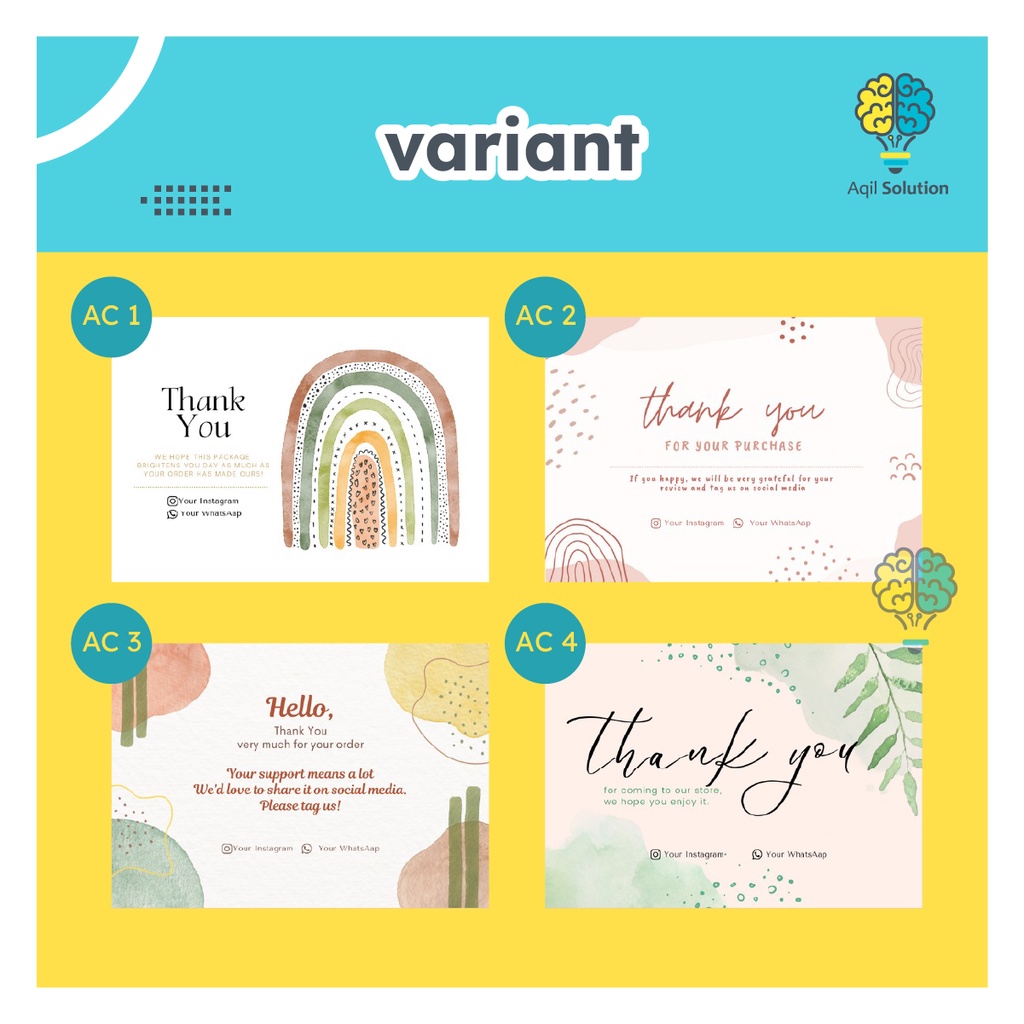 Thank You Card Free Design Kartu Ucapan Terima Kasih Birthday Card Desain Sendiri Perlengkapan Packaging Kemasan Online Shop By Aqilsolution