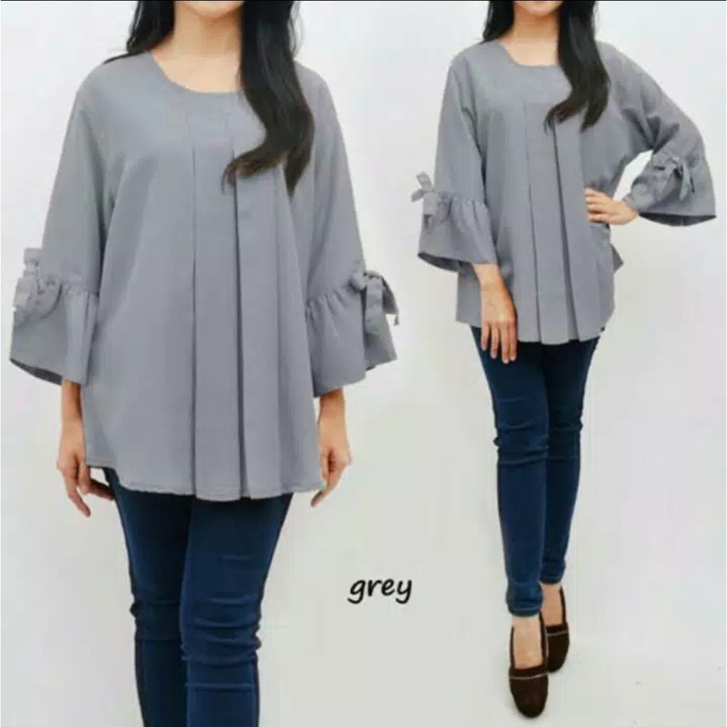 ERLINDA  BLOUSE WANITA | BIG SIZE | PLAIN BLOUSE | ATASAN WANITA | BAJU JUMBO ERLINDA-Abu