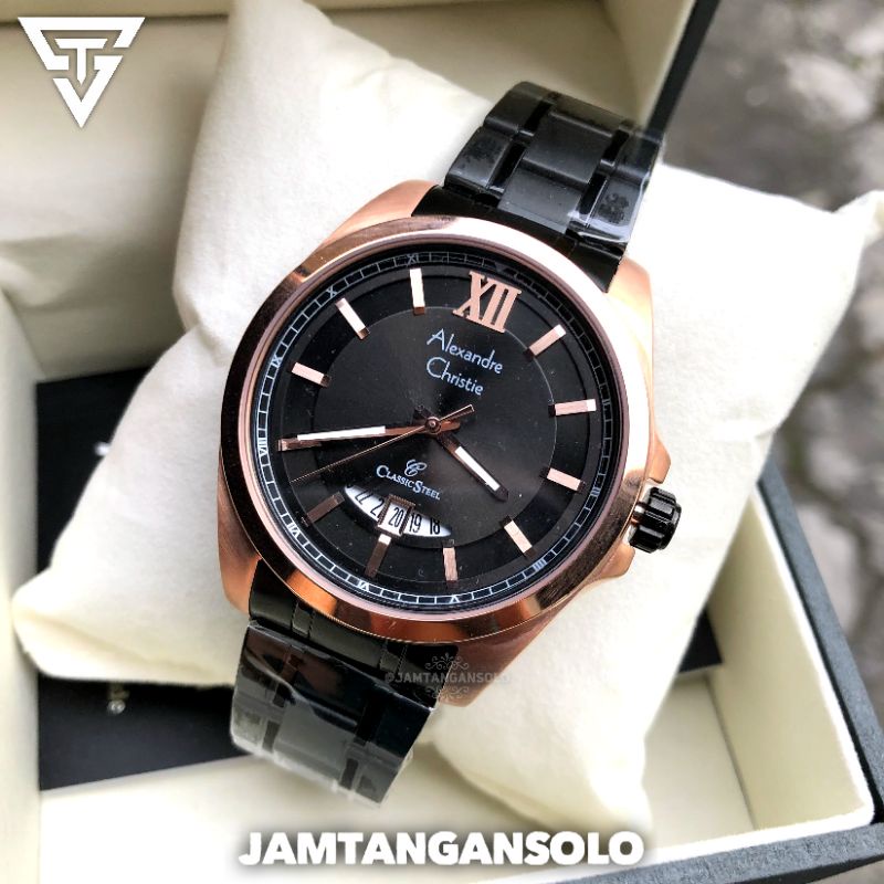 ALEXANDRE AC CHRISTIE ORIGINAL JAM TANGAN PRIA ANALOG TANGGAL STAINLESS STEEL RANTAI KREPYAK CLASP B